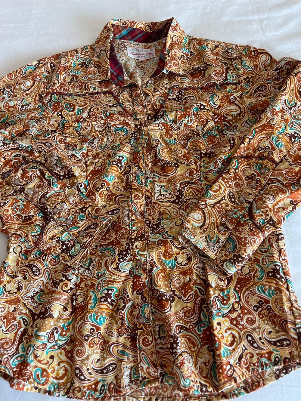 Panhandle Slim Brown Paisley Button-Down Shirt with Teal Accents